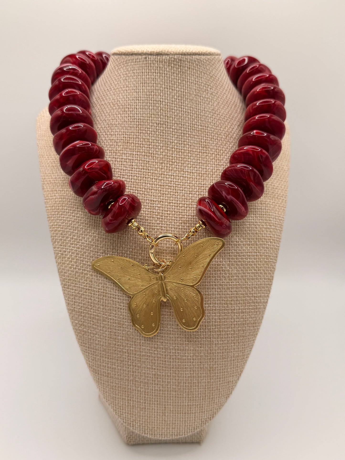 Red Calista Necklace w/ Large Butterfly